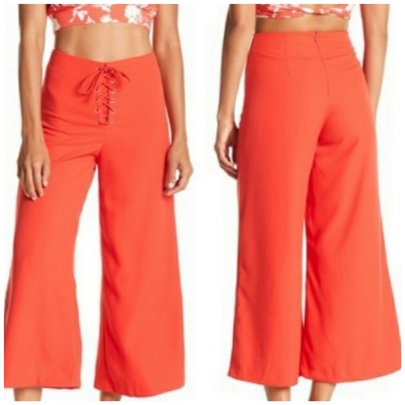 DO+BE Pants - DO+BE High Waist Wide Leg Lace Up Crop Pant